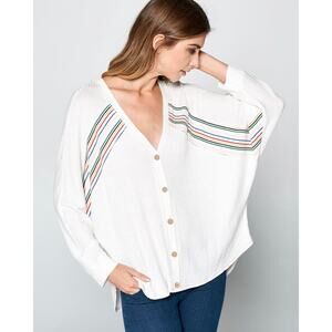 Oversized Slouchy Waffle Top Lightweight V Neck Long Sleeves Women's Large